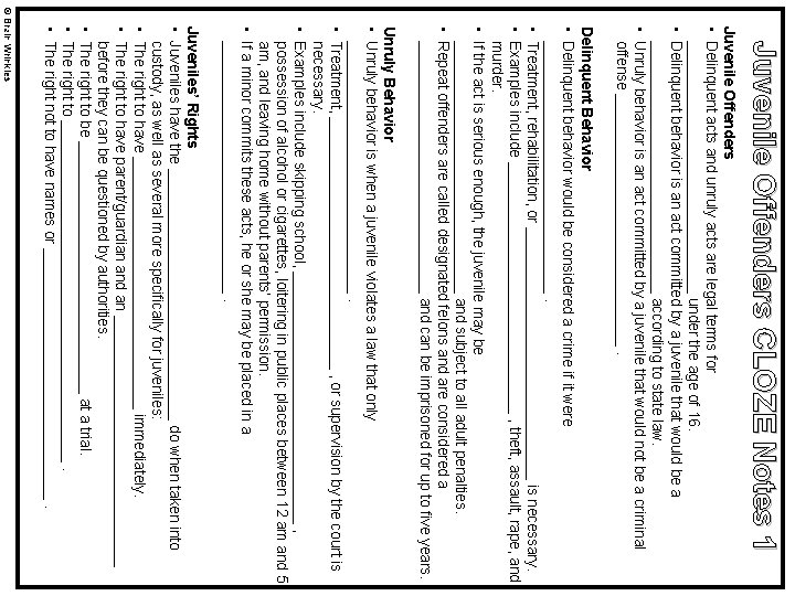 Juvenile Offenders CLOZE Notes 1 Juvenile Offenders • Delinquent acts and unruly acts are