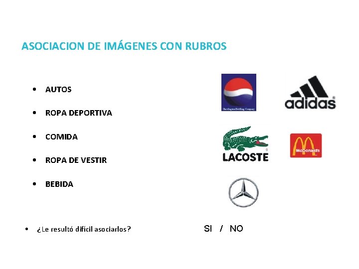 parte 2 ASOCIACION DE IMÁGENES CON RUBROS • AUTOS • ROPA DEPORTIVA • COMIDA