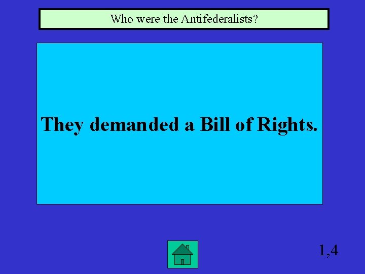 Who were the Antifederalists? They demanded a Bill of Rights. 1, 4 