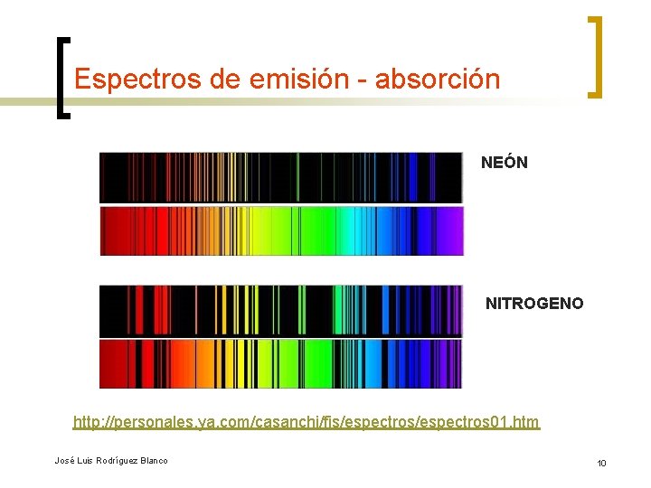 Espectros de emisión - absorción NEÓN NITROGENO http: //personales. ya. com/casanchi/fis/espectros 01. htm José