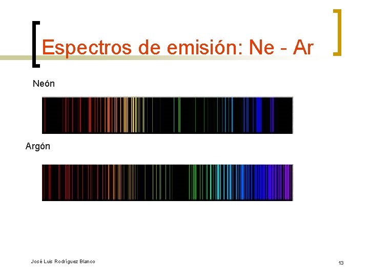 Espectros de emisión: Ne - Ar Neón Argón José Luis Rodríguez Blanco 13 