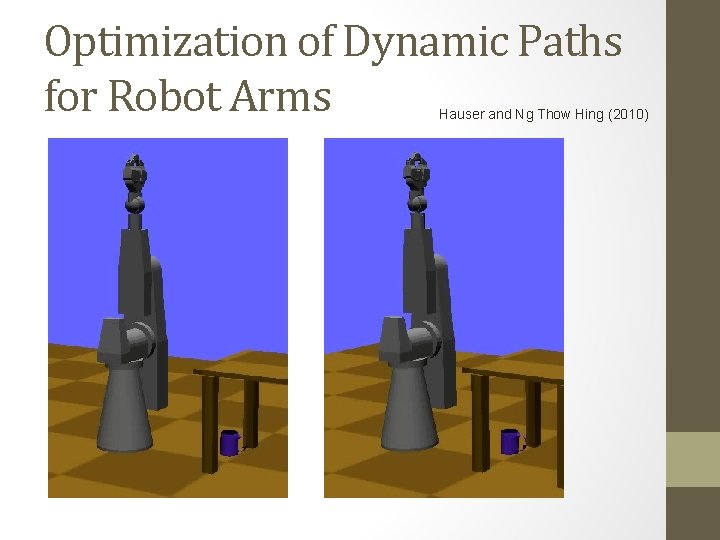 Optimization of Dynamic Paths for Robot Arms Hauser and Ng Thow Hing (2010) 