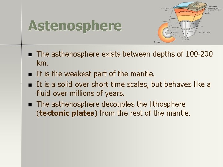 Astenosphere n n The asthenosphere exists between depths of 100 -200 km. It is Astenosphere n n The asthenosphere exists between depths of 100 -200 km. It is