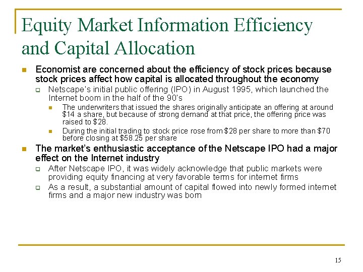 Equity Market Information Efficiency and Capital Allocation n Economist are concerned about the efficiency