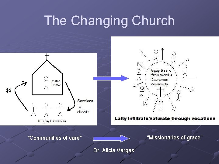 The Changing Church Laity infiltrate through vocation “Missionaries of grace” “Communities of care” Dr.