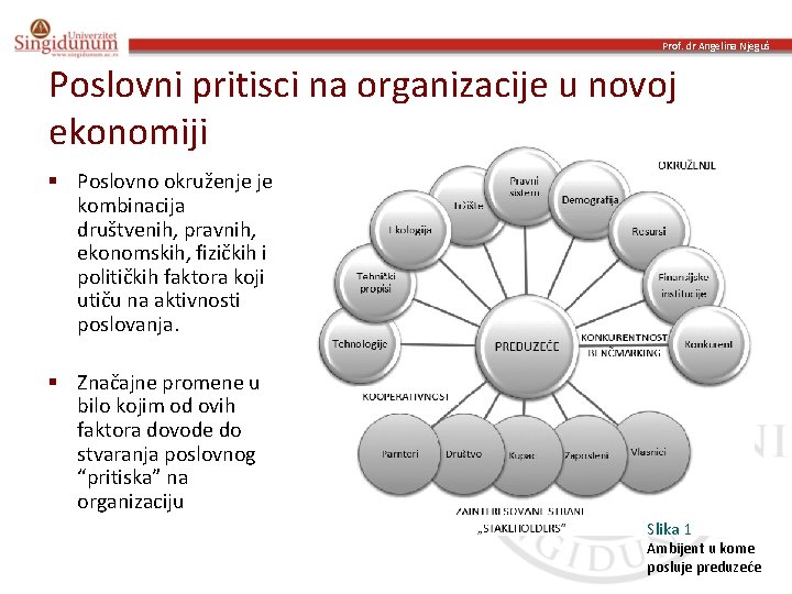 Prof. dr Angelina Njeguš Poslovni pritisci na organizacije u novoj ekonomiji § Poslovno okruženje