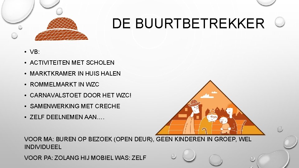 DE BUURTBETREKKER • VB: • ACTIVITEITEN MET SCHOLEN • MARKTKRAMER IN HUIS HALEN •