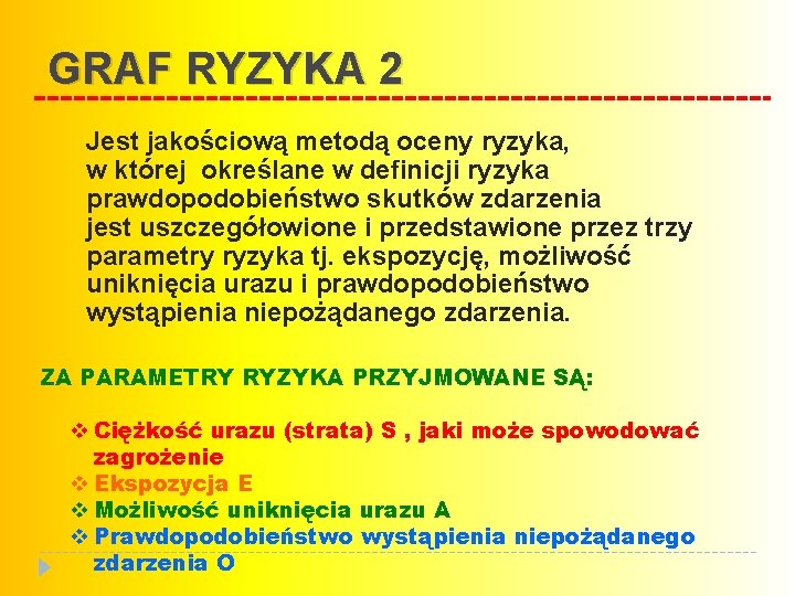 GRAF RYZYKA 2 Jest jakościową metodą oceny ryzyka, w której określane w definicji ryzyka