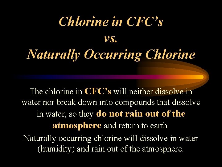 Chlorine in CFC’s vs. Naturally Occurring Chlorine The chlorine in CFC's will neither dissolve