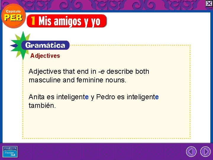 Adjectives that end in -e describe both masculine and feminine nouns. Anita es inteligente
