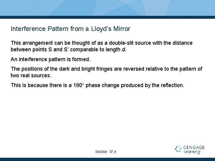 Interference Pattern from a Lloyd’s Mirror This arrangement can be thought of as a