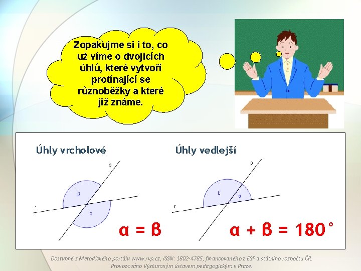 Zopakujme si i to, co už víme o dvojicích úhlů, které vytvoří protínající se Zopakujme si i to, co už víme o dvojicích úhlů, které vytvoří protínající se