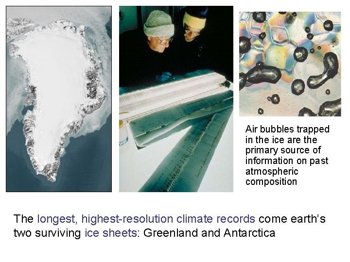 Air bubbles trapped in the ice are the primary source of information on past