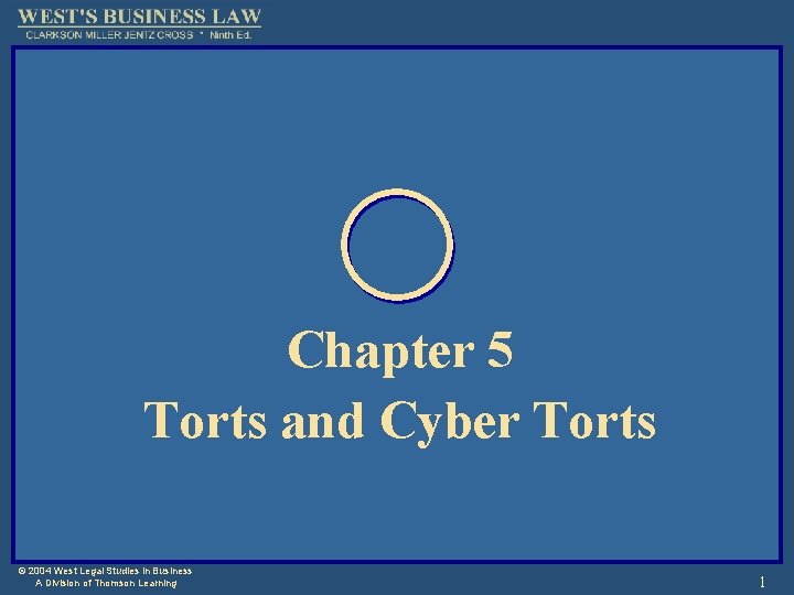 Chapter 5 Torts and Cyber Torts © 2004 West Legal Studies in Business A