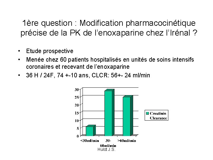 1ère question : Modification pharmacocinétique précise de la PK de l’enoxaparine chez l’Irénal ?