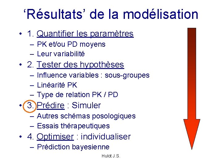 ‘Résultats’ de la modélisation • 1. Quantifier les paramètres – PK et/ou PD moyens