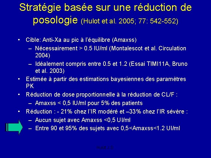 Stratégie basée sur une réduction de posologie (Hulot et al. 2005; 77: 542 -552)