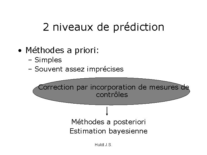 2 niveaux de prédiction • Méthodes a priori: – Simples – Souvent assez imprécises
