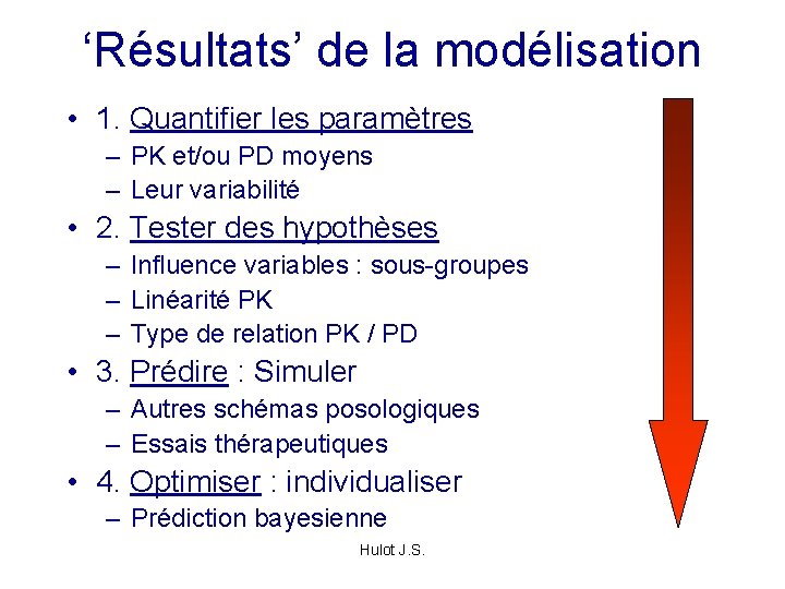 ‘Résultats’ de la modélisation • 1. Quantifier les paramètres – PK et/ou PD moyens