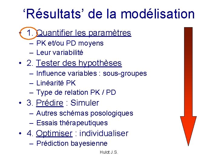 ‘Résultats’ de la modélisation • 1. Quantifier les paramètres – PK et/ou PD moyens