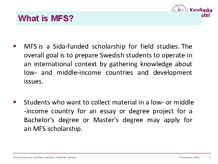 Minor Field Studies Mfs Gaetano Marrone Stockholm What
