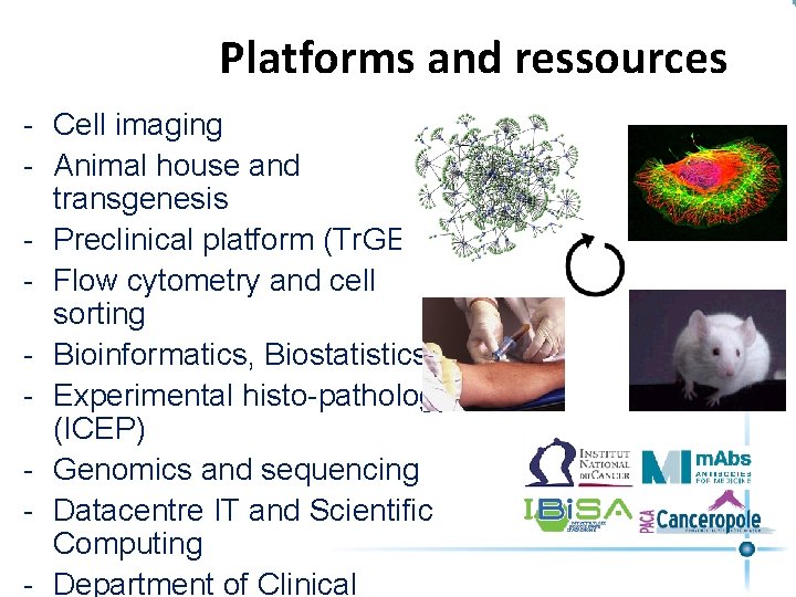 Platforms and ressources - Cell imaging - Animal house and transgenesis - Preclinical platform