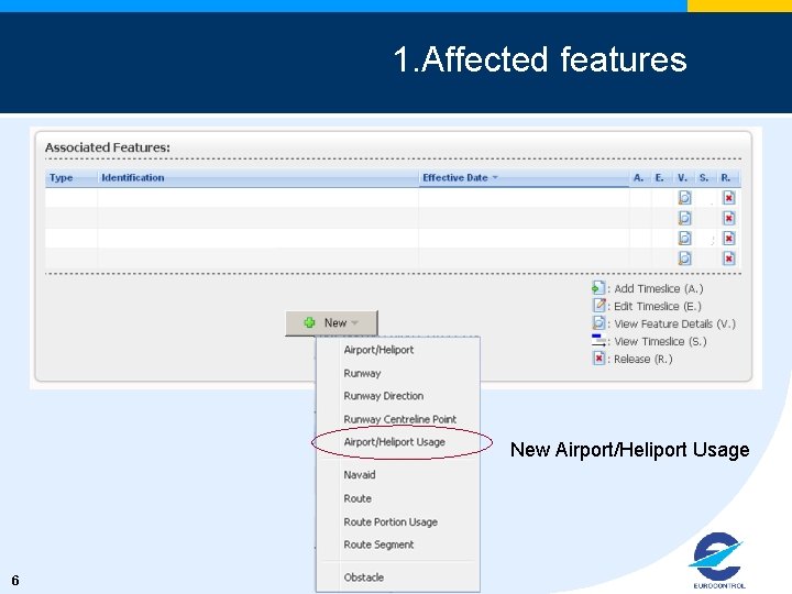 1. Affected features New Airport/Heliport Usage 6 