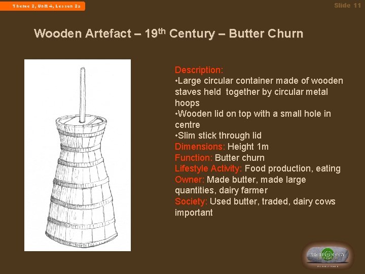 Slide 11 Theme 2, Unit 4, Lesson 2 a Wooden Artefact – 19 th