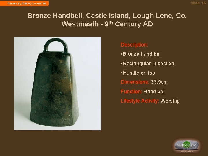Slide 15 Theme 2, Unit 4, Lesson 2 b Bronze Handbell, Castle Island, Lough