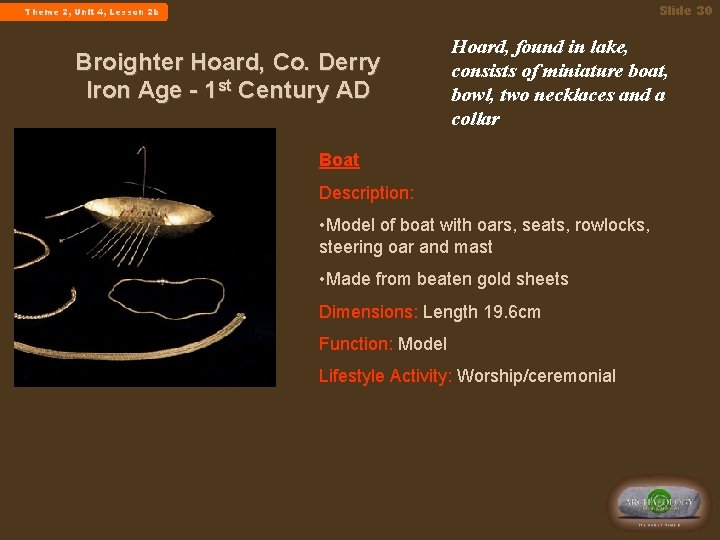 Slide 30 Theme 2, Unit 4, Lesson 2 b Broighter Hoard, Co. Derry Iron