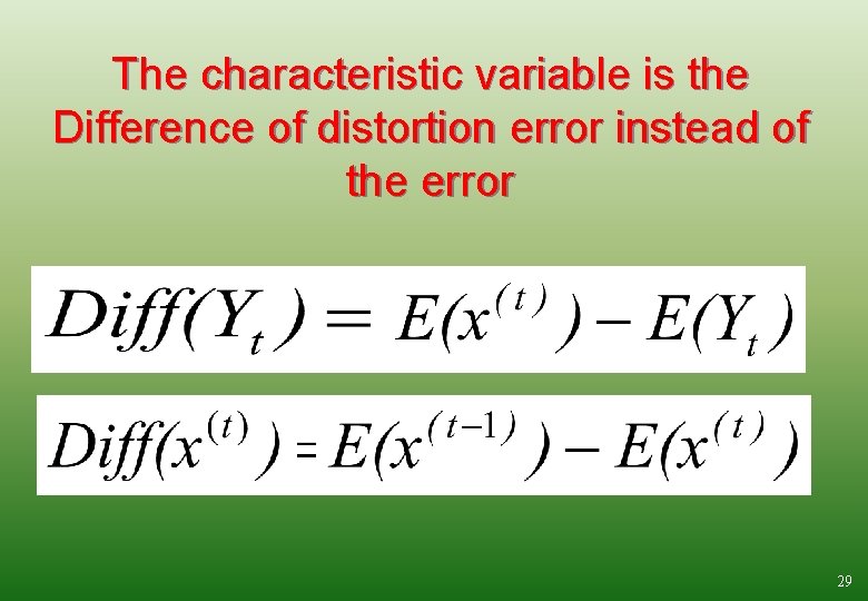 The characteristic variable is the Difference of distortion error instead of the error 29