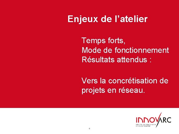 Enjeux de l’atelier Temps forts, Mode de fonctionnement Résultats attendus : Vers la concrétisation