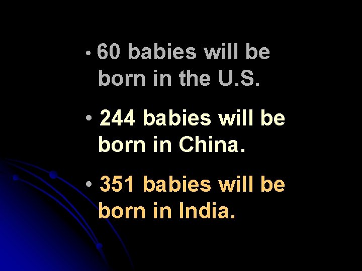 • 60 babies will be born in the U. S. • 244 babies • 60 babies will be born in the U. S. • 244 babies