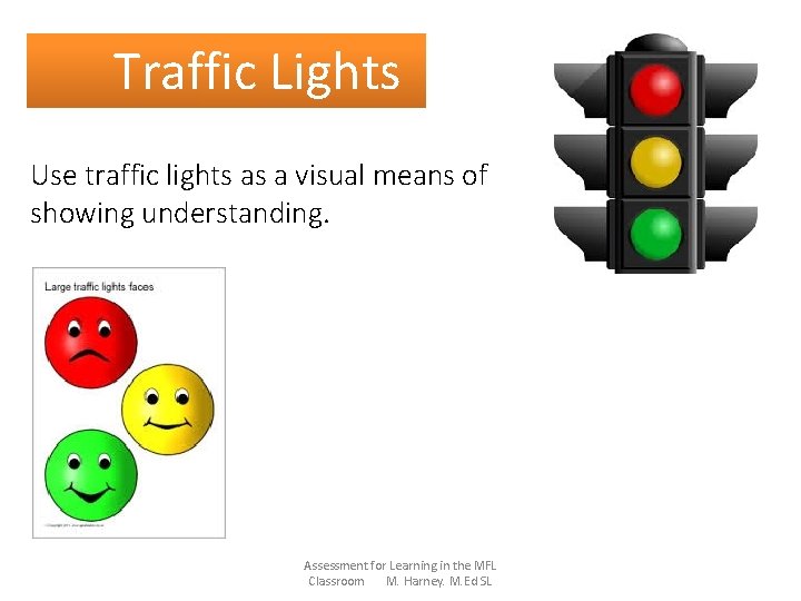 Traffic Lights Use traffic lights as a visual means of showing understanding. Assessment for
