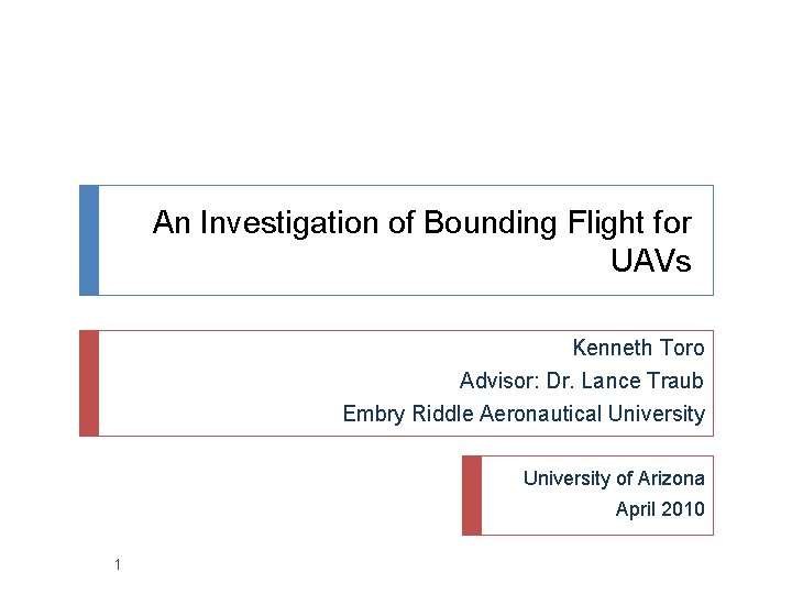 An Investigation of Bounding Flight for UAVs Kenneth Toro Advisor: Dr. Lance Traub Embry