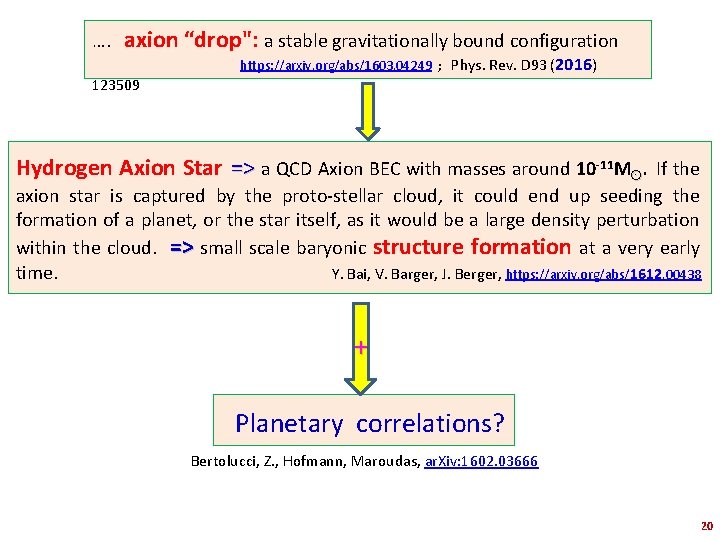 …. axion “drop": a stable gravitationally bound configuration https: //arxiv. org/abs/1603. 04249 ; Phys.