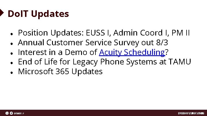 Do. IT Updates ● ● ● Position Updates: EUSS I, Admin Coord I, PM