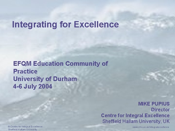 Integrating for Excellence EFQM Education Community of Practice University of Durham 4 -6 July