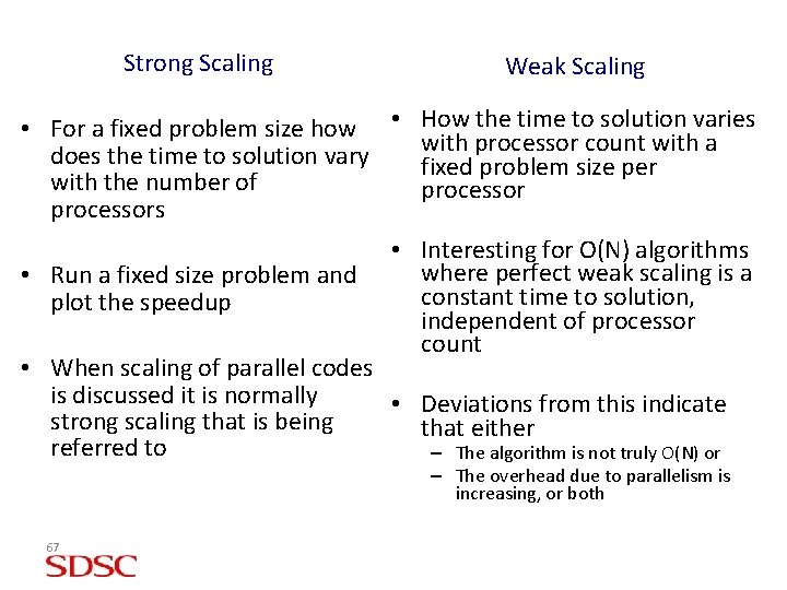 Strong Scaling Weak Scaling • For a fixed problem size how • How the