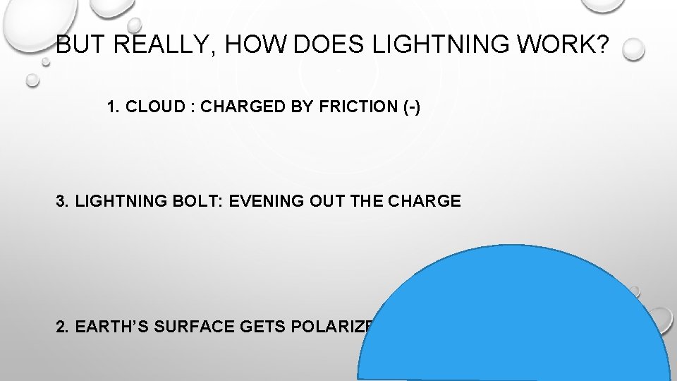 BUT REALLY, HOW DOES LIGHTNING WORK? 1. CLOUD : CHARGED BY FRICTION (-) 3.