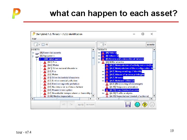 what can happen to each asset? tour - v 7. 4 19 