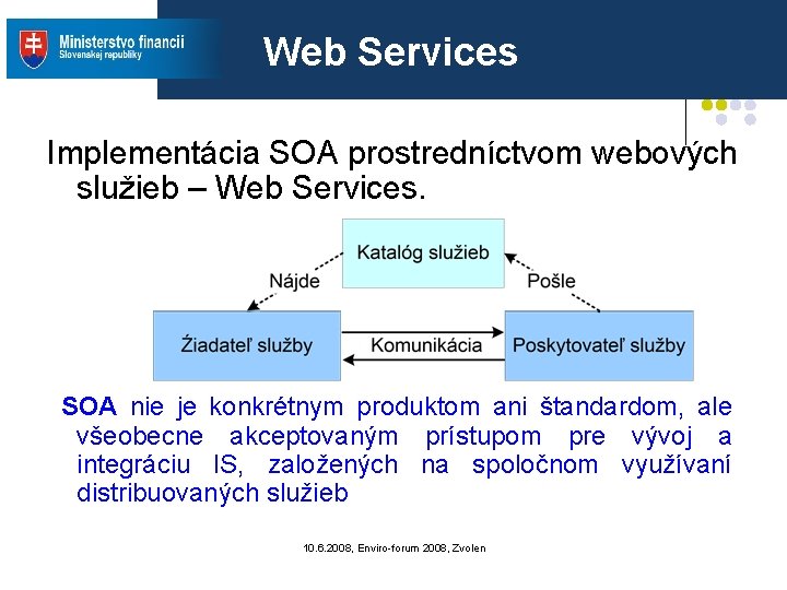 Web Services Implementácia SOA prostredníctvom webových služieb – Web Services. SOA nie je konkrétnym Web Services Implementácia SOA prostredníctvom webových služieb – Web Services. SOA nie je konkrétnym