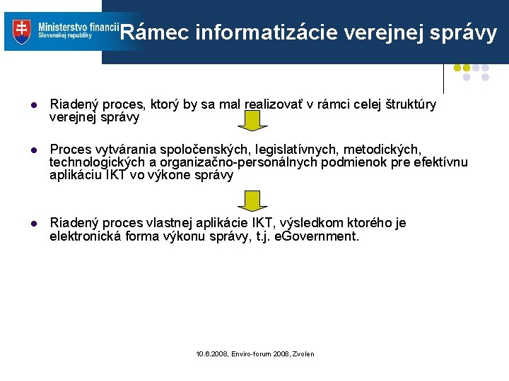Rámec informatizácie verejnej správy l Riadený proces, ktorý by sa mal realizovať v rámci Rámec informatizácie verejnej správy l Riadený proces, ktorý by sa mal realizovať v rámci