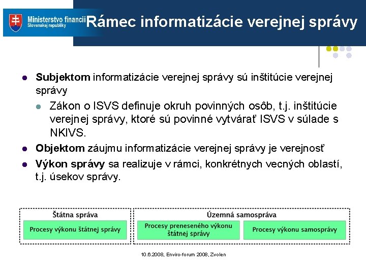 Rámec informatizácie verejnej správy l l l Subjektom informatizácie verejnej správy sú inštitúcie verejnej Rámec informatizácie verejnej správy l l l Subjektom informatizácie verejnej správy sú inštitúcie verejnej