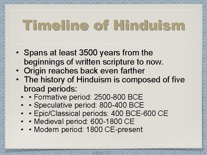 Timeline of Hinduism • Spans at least 3500 years from the beginnings of written Timeline of Hinduism • Spans at least 3500 years from the beginnings of written