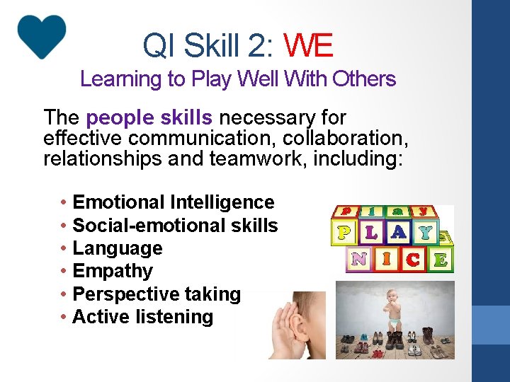 QI Skill 2: WE Learning to Play Well With Others The people skills necessary