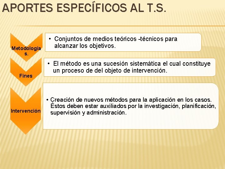 APORTES ESPECÍFICOS AL T. S Metodología s. Fines • Conjuntos de medios teóricos -técnicos APORTES ESPECÍFICOS AL T. S Metodología s. Fines • Conjuntos de medios teóricos -técnicos