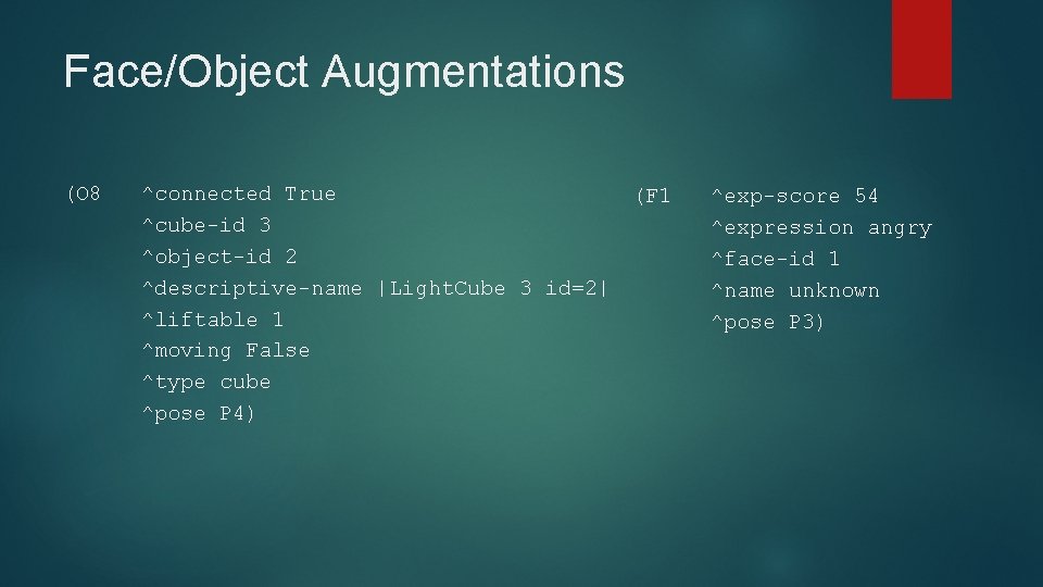 Face/Object Augmentations (O 8 ^connected True ^cube-id 3 ^object-id 2 ^descriptive-name |Light. Cube 3