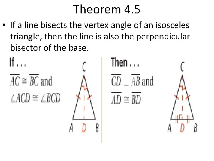 Theorem 4. 5 • If a line bisects the vertex angle of an isosceles