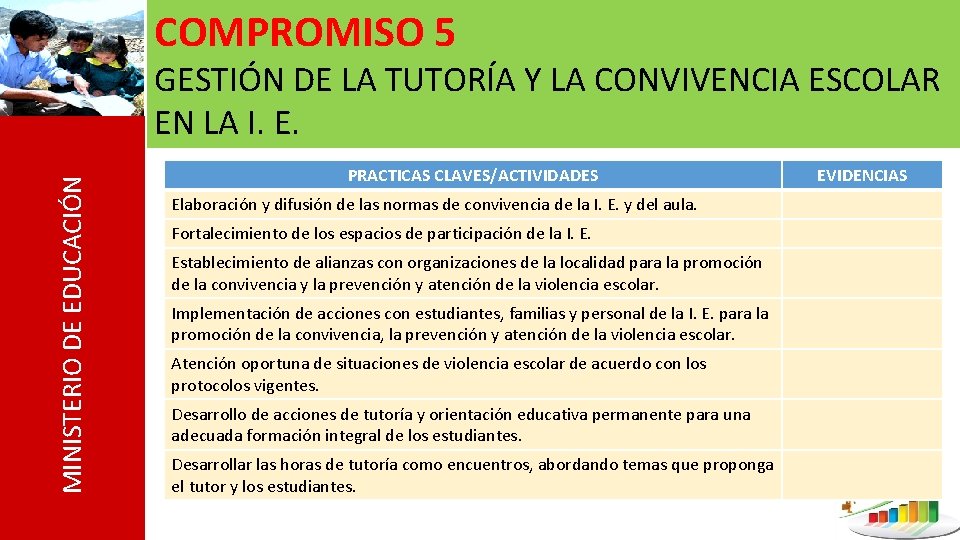 COMPROMISO 5 MINISTERIO DE EDUCACIÓN GESTIÓN DE LA TUTORÍA Y LA CONVIVENCIA ESCOLAR EN